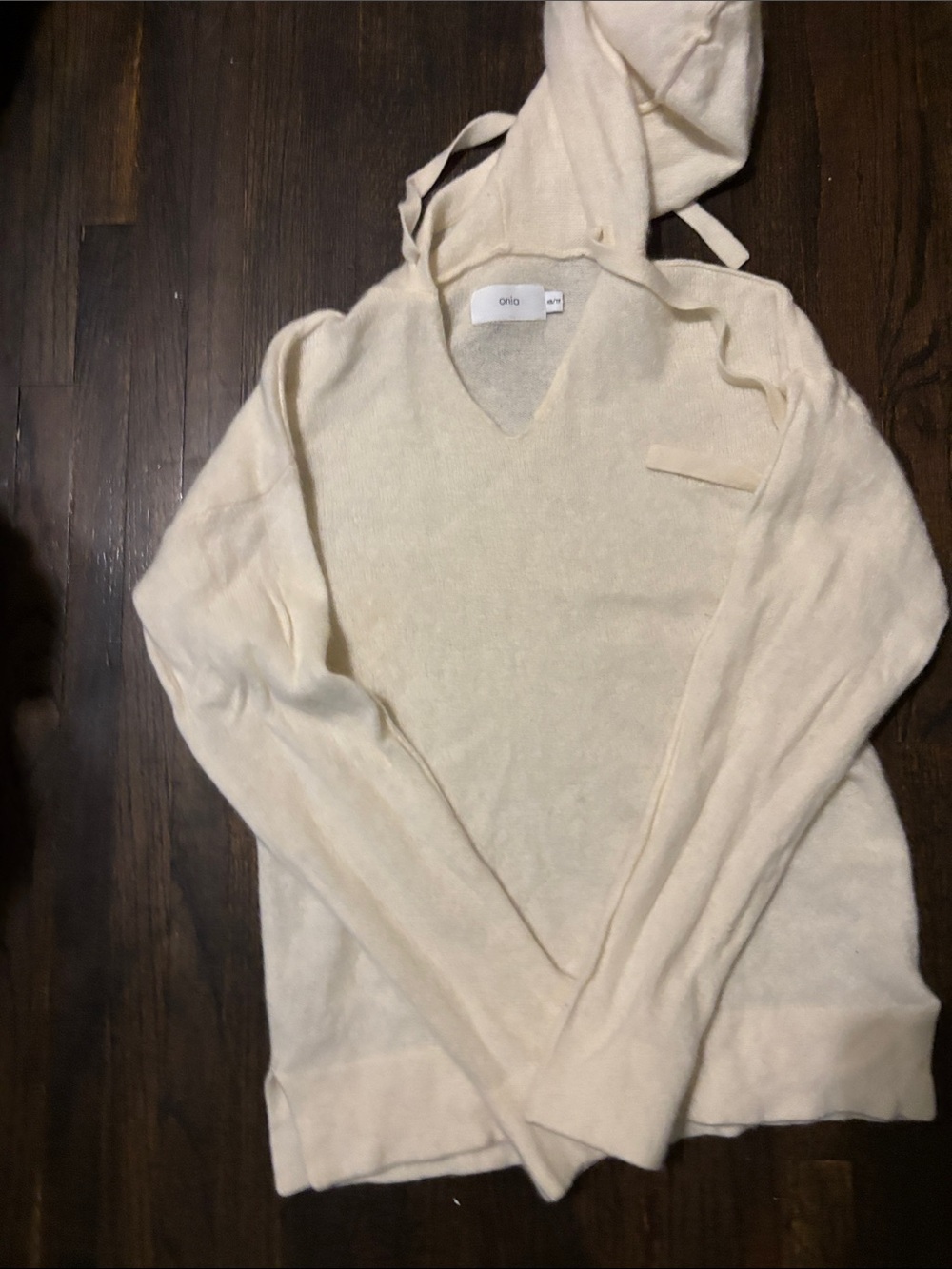 Onia Cream V-Neck Hooded Women's Sweater